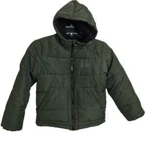 M810) DKNY Olive Green Kids Puffer Jacket with Hood Small